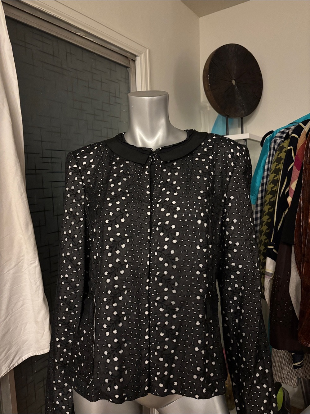 Elie Tahari Black Blazer with White Spot Pattern